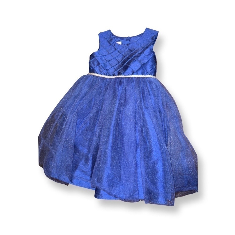 Marmellata dress blue girls size 5 sparkly shiffon like 100% polyester with bow
